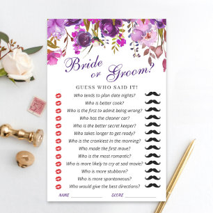 Purple Violet Peony Floral Bridal Shower Game