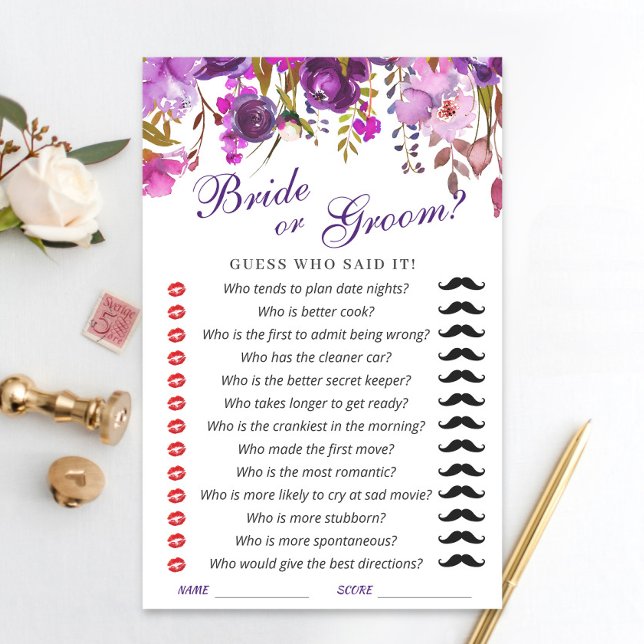 Purple Violet Peony Floral Bridal Shower Game (Creator Uploaded)