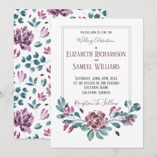 Purple Violet Peony Watercolor Wedding Invitation