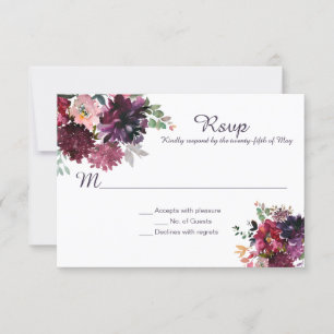 Purple Violet Plum Pink Mauve Red Greenery RSVP Card
