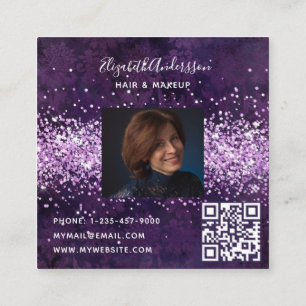 Purple violet profile photo qr code square business card