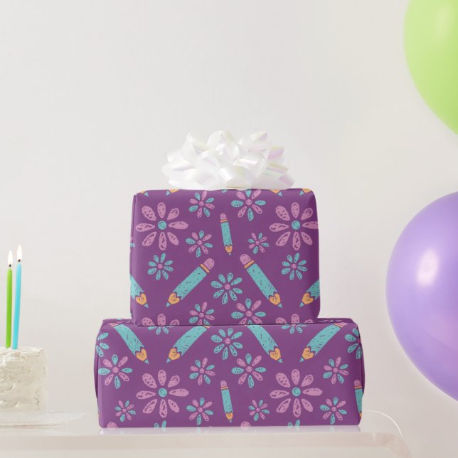 Purple Violet Seamless School Wrapping Paper Art (Party Gifts)