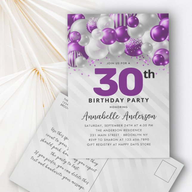 Purple Violet Silver Balloon Any Age Birthday  Postcard (Creator Uploaded)