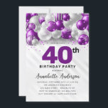 Purple Violet Silver Balloon Glitter 40th Birthday Invitation<br><div class="desc">Modern Glam Purple Violet Silver Balloon Glitter Sparkle Any Age Birthday Invitation</div>