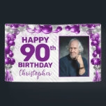 Purple Violet Silver Balloon Photo 90th Birthday Banner<br><div class="desc">Modern Purple Violet Silver Grey Glitter Sparkle Balloon Confetti Happy Birthday Photo Any Age Party Banner</div>