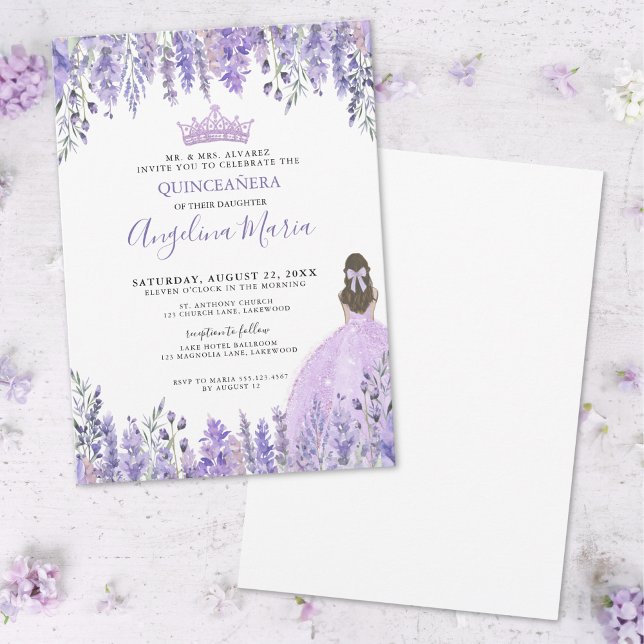 Purple Violet Sparkle Tiara Floral Quinceañera Invitation (Purple Violet Sparkle Tiara Floral Quinceañera Invitation)