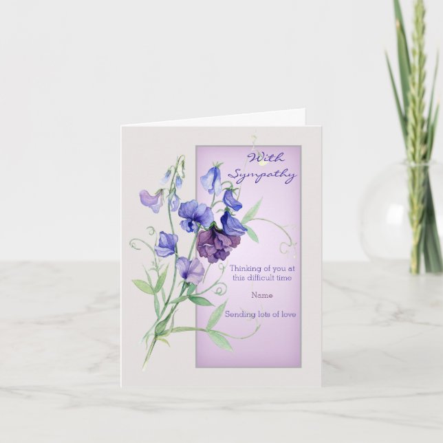 Purple violet sweet pea flowers Sympathy Card (Front)