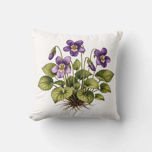 Purple Violet Vintage Style Botanical  Cushion (Front)