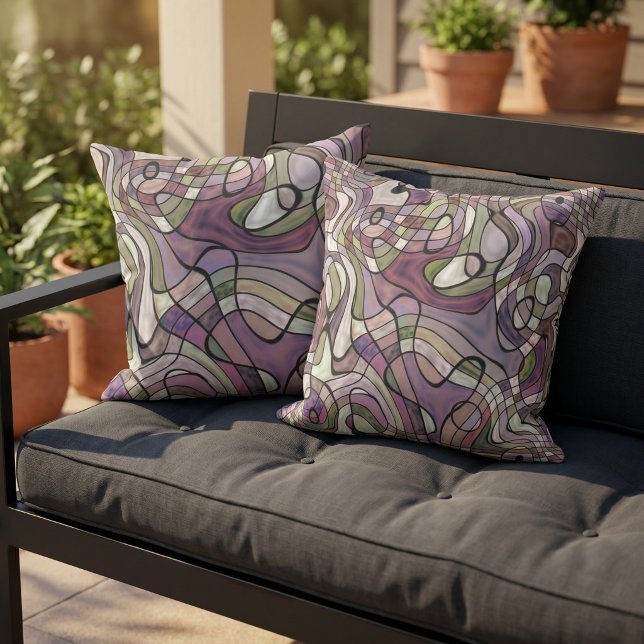 Purple Violet Warped Twisted Retro Squares Pattern Cushion (Creator Uploaded)