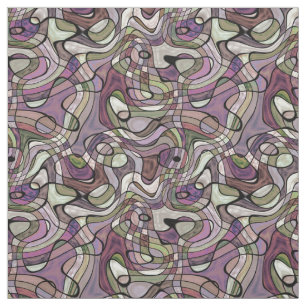 Purple Violet Warped Twisted Retro Squares Pattern Fabric