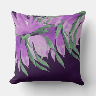 Purple Violet Watercolor Flowers Hand-painted Cushion