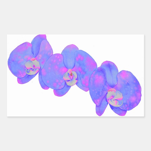 Purple violet watercolor orchid painting  rectangular sticker (Front)