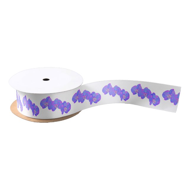 Purple violet watercolor orchid painting  satin ribbon (Spool)