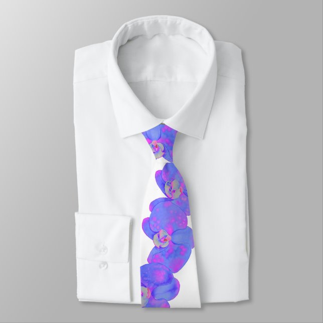 Purple violet watercolor orchid painting  tie (Tied)