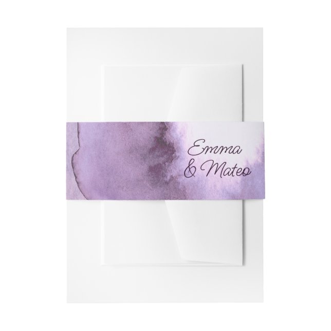 Purple violet wedding     invitation belly band (Front Example)