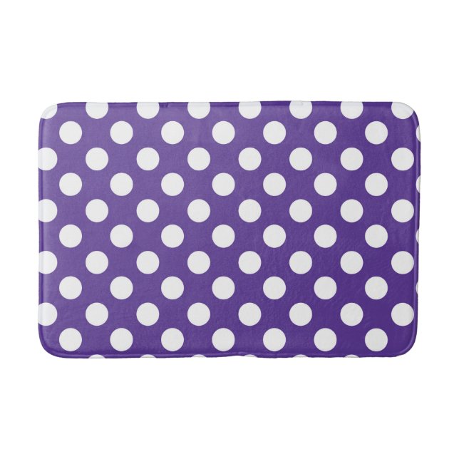 Purple Violet & White Polka Dots Bath Mat (Front)