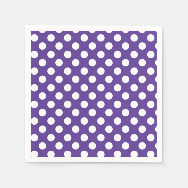Purple Violet & White Polka Dots Birthday Party Napkin (Front)
