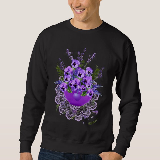Purple Violets And Lavender With Lace In A Purple  Sweatshirt (Front)