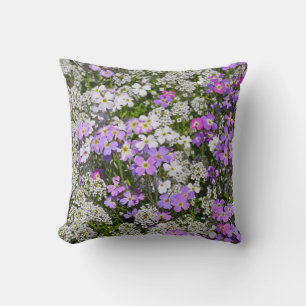 Purple violets and white spring flowers cushion
