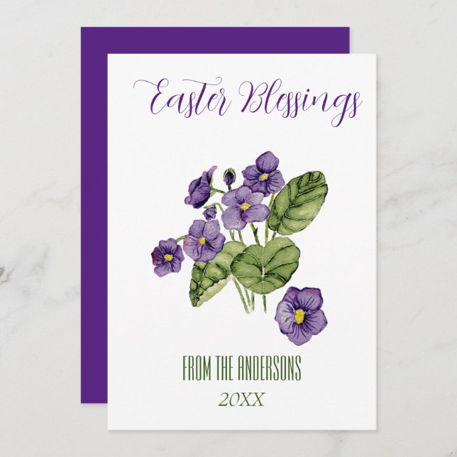 Purple violets Easter blessings Flat Holiday Card (Front/Back)
