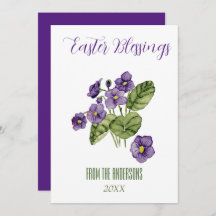 Purple violets Easter blessings Flat Holiday Card