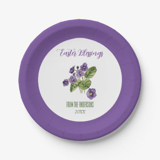 Purple violets Easter blessings  Paper Plate