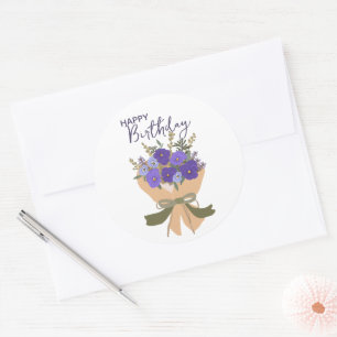 Purple Violets February Birth Flower Bouquet Classic Round Sticker
