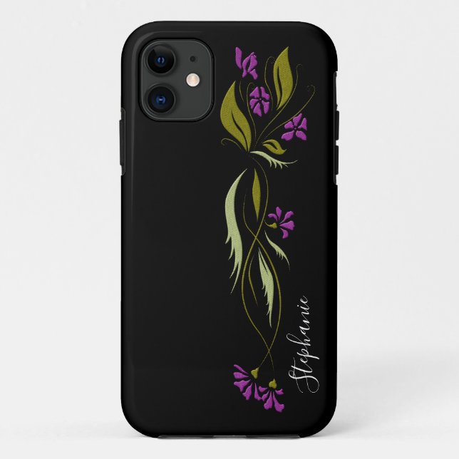 Purple Violets Floral Black Case-Mate iPhone Case (Back)