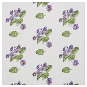 Purple violets green leaves watercolor pattern  fabric