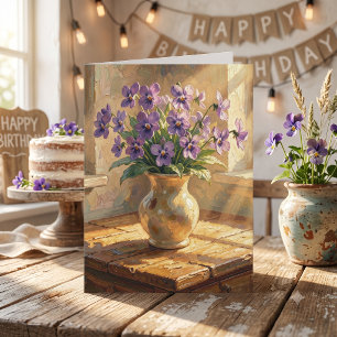 Purple Violets Happy Birthday to my Friend Card