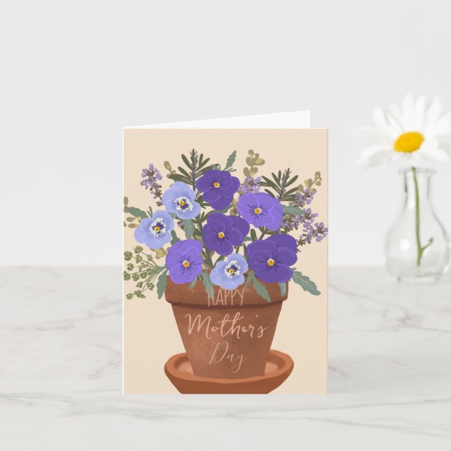 Purple Violets in a Pot – Mother’s Day Floral Card (Small Plant)