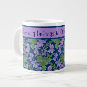 Purple Violets on Dark Blue to Personalise Large Coffee Mug