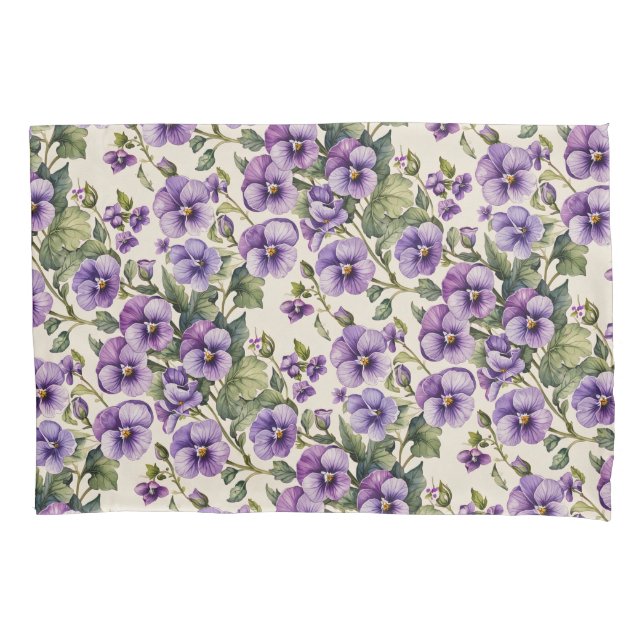 Purple Violets on White Pillowcase (Front)