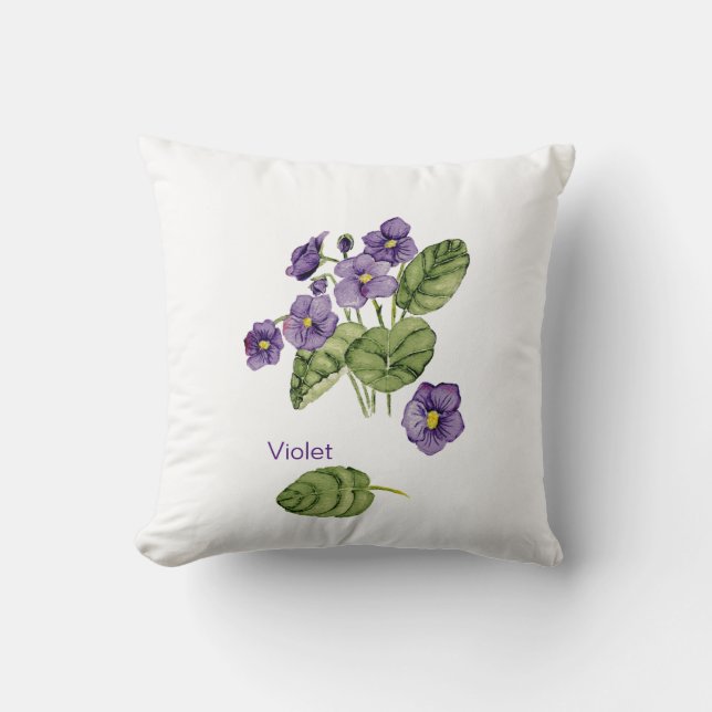 Purple violets watercolor Throw Pillow (Front)