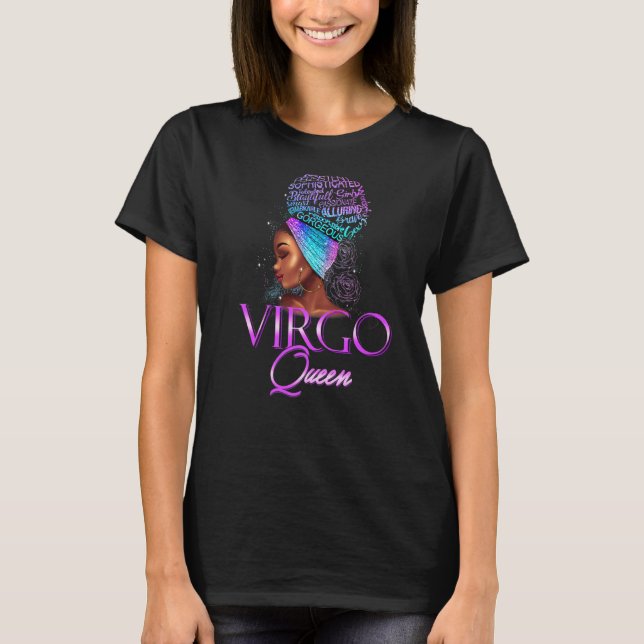 Purple Virgo Queen African American Woman August S T-Shirt (Front)