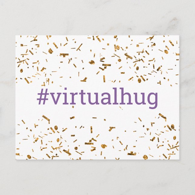 Purple Virtual Hug Hashtag Gold Faux Confetti Postcard (Front)