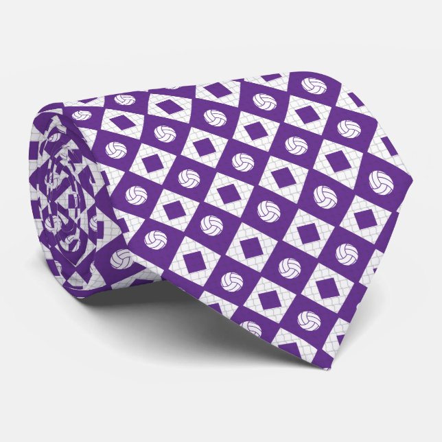 Purple Volleyball Argyle Pattern Tie (Rolled)