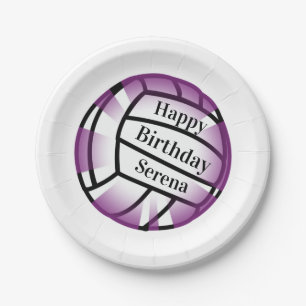 Purple Volleyball Birthday Paper Party Paper Plate