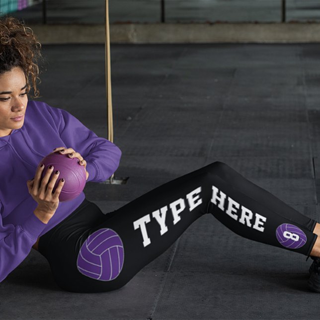 Purple Volleyball Custom Team Name & Player Number Leggings (purple volleyball team leggings)