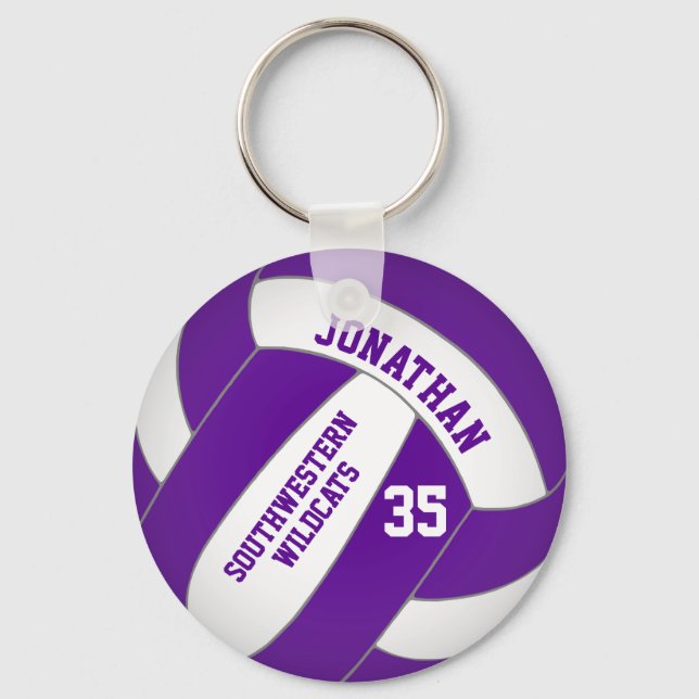purple volleyball player team name key ring (Front)