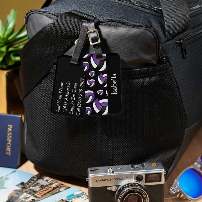 Purple Volleyball Sport Pattern  Luggage Tag (Front & Back)