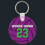Purple Volleyball Sports Team Athletes Keychain<br><div class="desc">A cool and colourful sports theme keychain as gift for families and friends. Volleyball keychain with personalised name and player number. A great souvenir for volleyball coach,  captain and players. You can customise the ball colour to the colour you want.</div>