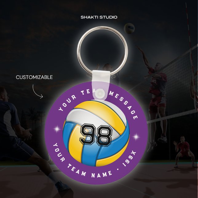 Purple Volleyball Sports Team Round Keychain (Creator Uploaded)