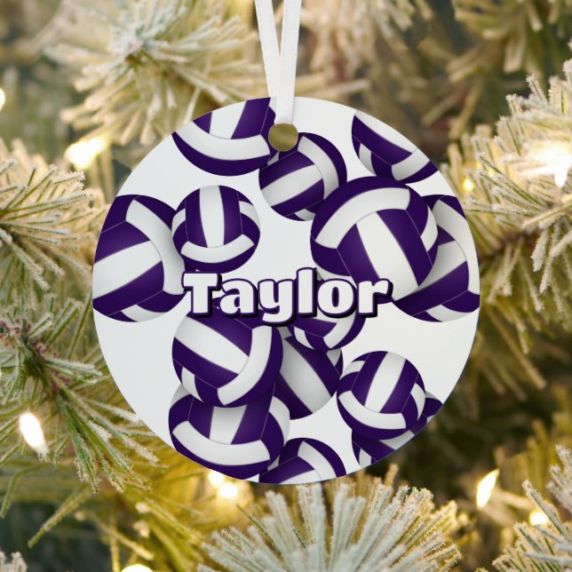 purple volleyballs with athlete name keepsake metal tree decoration (Insitu)