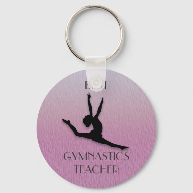 Purple w/ Black Silhouette Gymnastics Teacher Gift Key Ring (Front)