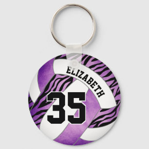 purple w zebra stripes accent girls volleyball key ring