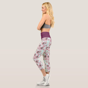 Purple Waist Floral Print Blue Yoga Pants