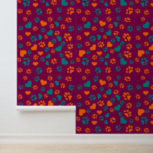 Purple Wallpaper & Paw Prints Pattern Orange Blue
