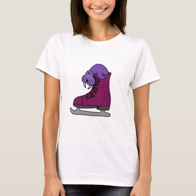 Purple Walrus in Ice Skate T-Shirt (Front)