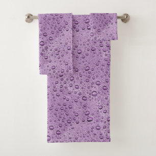 Purple water droplets bath towel set